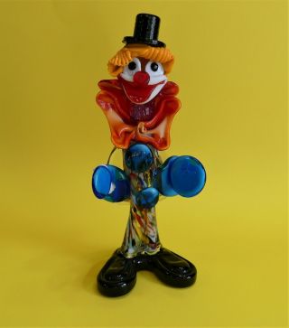 Vtg Murano Art Glass Clown W Cymbal Figurine Handmade With Label Italy