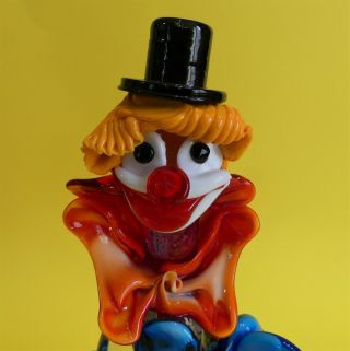 Vtg Murano Art Glass Clown w Cymbal Figurine Handmade with Label Italy 2
