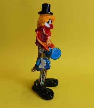Vtg Murano Art Glass Clown w Cymbal Figurine Handmade with Label Italy 4