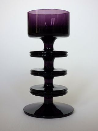 Wedgwood Amethyst Glass 3 Disc Sheringham Candlestick Purple Signed England 70s