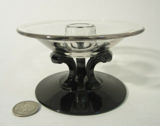 Art Deco Vtg Fostoria Glass Ebony Black Crystal Tripod 2433 Candlestick Sakier