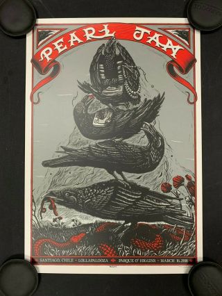 2018 Pearl Jam Lollapalooza Poster Santiago Chile 3/16 Mazatl Ap X/100 Signed