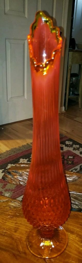 Fenton Glass Hobnail Orange 21 Inch Mid - Century Modern Vase Swung