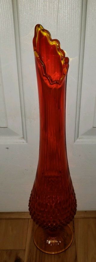 Fenton Glass Hobnail Orange 21 inch Mid - Century Modern vase swung 2