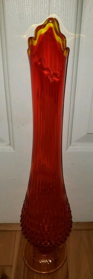 Fenton Glass Hobnail Orange 21 inch Mid - Century Modern vase swung 7