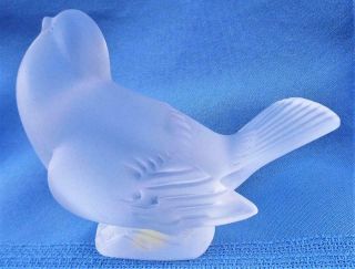 Lalique France Vintage Frosted Crystal Sparrow Head Up Bird Figurine Paper Label 2
