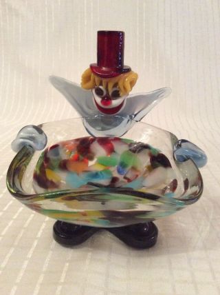 Vintage Murano Art Glass Clown With Dish / Bowl