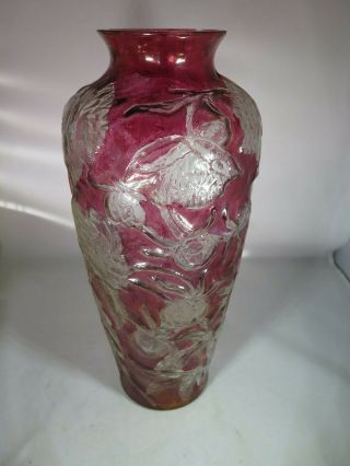 Chrysanthemum Cranberry Flash Art Glass Vase By Consolidated Glass 12 1/2 " High