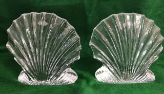 Vintage Blenko Art Glass Sea Shell Bookends Mid Century Modern - Clear