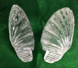 Vintage Blenko Art Glass Sea Shell Bookends Mid Century Modern - Clear 2
