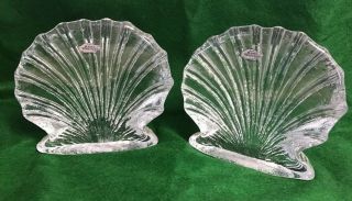 Vintage Blenko Art Glass Sea Shell Bookends Mid Century Modern - Clear 4
