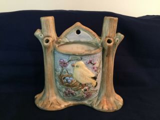 Vintage Weller Glendale Bird On Nest Double Vase/wall Pocket