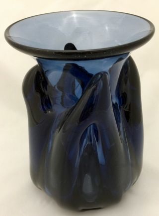 Vintage Chet Cole Cobalt / Blue Vase Signed Hand Blown Art Glass