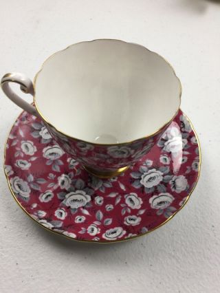 Rare Shelley Red Tapestry Rose Chintz Ripon Footed Cup And Saucer Maine Estate