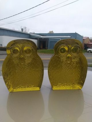 Mid Century Modern Pair Blenko Glass Owl Bookends