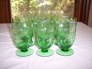 Set Of 6 Morgantown Crinkle Green Glass Water Goblets