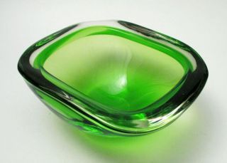 Vintage Italian Murano Glass Cased Green Geode Bowl Mid Century Modern