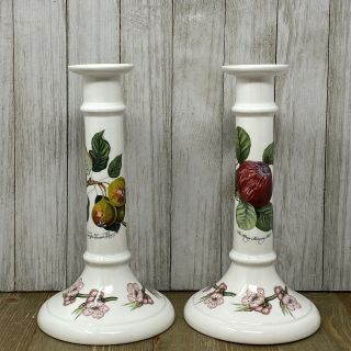 Set/2 Vintage Portmierion Pomona Apple & Pear 9.  25” Candlesticks England -