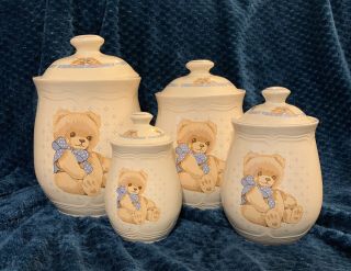 Vintage Tienshan Theodore Country Bear 4 Piece Canister Set