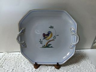 Vtg Spode Queen’s Bird Y4973 Square Handle Cake Plate Fine Stone Blue & Grey