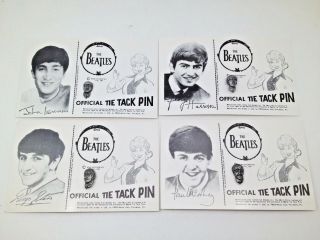 Rare The Beatles Set Of 4 Official Tie Tack Pins 1964