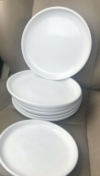 Crate & Barrel Culinary Arts White Coupe Dinner Plates (7) Cafeware Rim