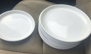 CRATE & BARREL CULINARY ARTS WHITE COUPE DINNER PLATES (7) CAFEWARE RIM 2