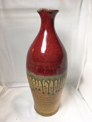 Ray Pottery Pitcher Vase with Dripping Red and Green Glaze 12 