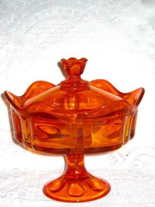 Vintage Orange Glass Viking Divided Candy Nut Dish Elegant Footed Bowl