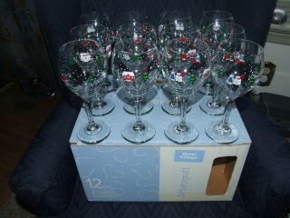 Pfaltzgraff Euc W/box Snow Village Wine Glasses X12 - Nr
