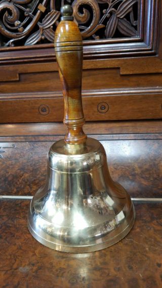 Antique Vtg Large Brass Wood Handle Teachers Hand Held School Bell (town Crier)