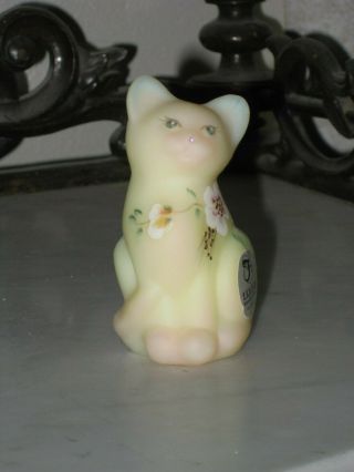 2001 Fenton Art Glass Hp Burmese Satin Mini Kitten Cat Animal Figurine Qvc
