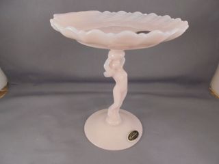 Vintage Cambridge Glass Crown Tuscan Statuesque Nude Female Compote W Stickers