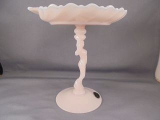 Vintage Cambridge Glass Crown Tuscan Statuesque Nude Female Compote w Stickers 6