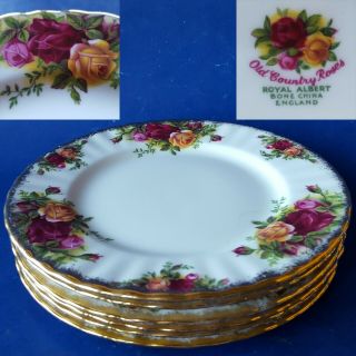 6 Vtg Royal Albert England Old Country Roses 7 " Dessert/pie Plates.  Rare Euc