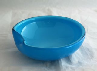 Vintage Mid Century Murano Italian Glass Blue Turquoise Ashtray Bowl Dish