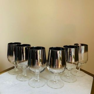 Vintage Silver Fade Mercury Wine Glasses Mad Men Set Of 6 Mid Century Modern