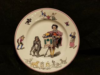 Antique Creil Et Montereau French Porcelain Plate Organ Grinder Monkey Vibrant