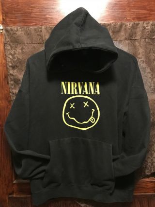 Nirvana Vintage 2003 Large Smiley Face Hooded Sweatshirt Hoodie