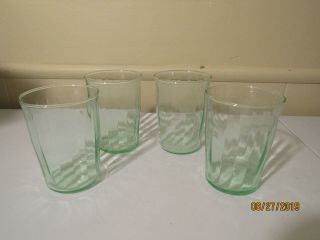 Extra Set Of 4 Vintage Green Depression Glass Flat Tumblers Verticle Rib