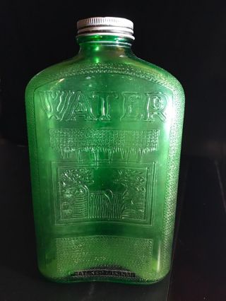 Green Refrigerator Water Bottle Vintage Antique 1930s Owens Illinois Glass 1 Qt