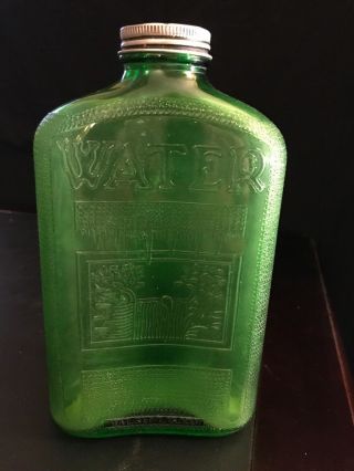 Green Refrigerator Water Bottle Vintage Antique 1930s Owens Illinois Glass 1 QT 2