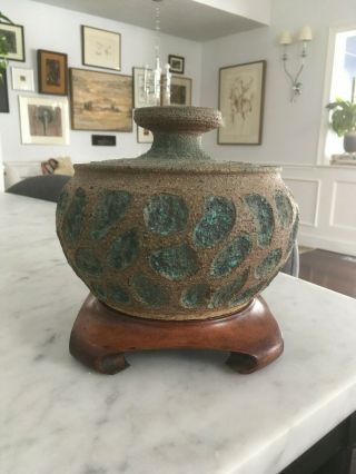Vintage Mid Century Stoneware Ceramic Studio Lidded Pottery Jar