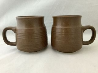 Set Of 2 Denby Mayflower Solid Brown Bands 3 3/4 " Coffee Mug / Tea Cup