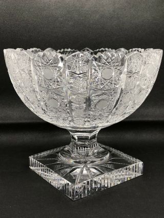 Exquisite Crystal Abp Cut Glass Bowl Pedestal Footed Compote Hobstars 8x6 "