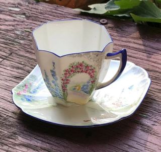 VTG Shelley Queen Anne Panel Tea Cup “Archway Of Roses” C.  1928 Pattern 11606 3