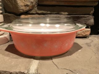 Vintage Mcm Pyrex Pink Daisy Oval Casserole Dish 2 1/2 Qt Usa Flowers Euc W/lid