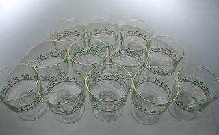 12 - pc Arby ' s Glassware Holly Berry Ribbon Sherbet Glass Libbey Gold Stemware USA 3