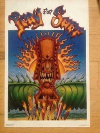 Pray For Surfing By Roy Gonzales 1989 Vintage Poster 23 X 35