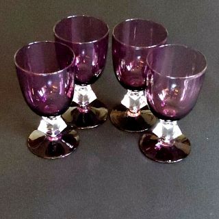 4 (Four) BRYCE BROS AQUARIUS AMETHYST Purple Crystal Wine Glasses Art Deco 2